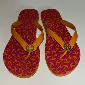 Tory Burch Orange & Red Geometric Women's Summer Casual Flip Flops Sandals Sz 7